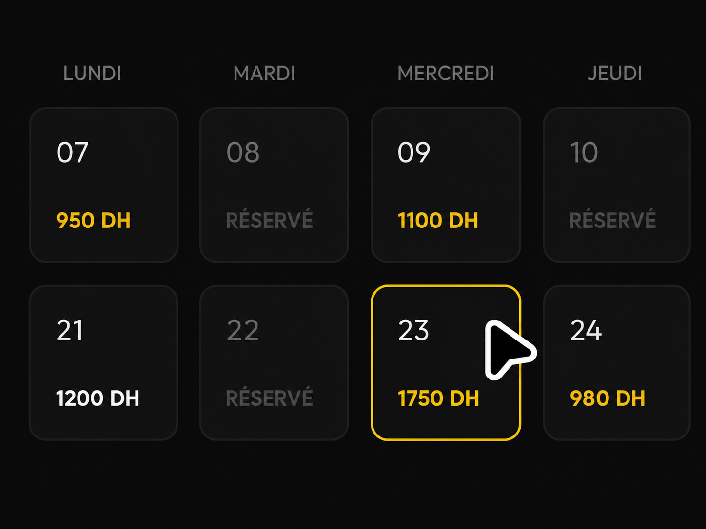 Gestion des prix et calendrier